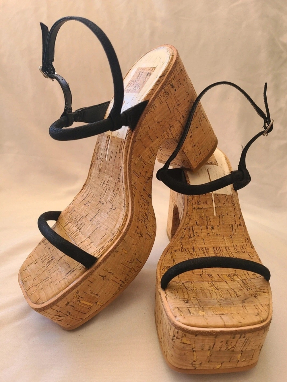 Dolce Vita Black Strap Cork Platform Sandals